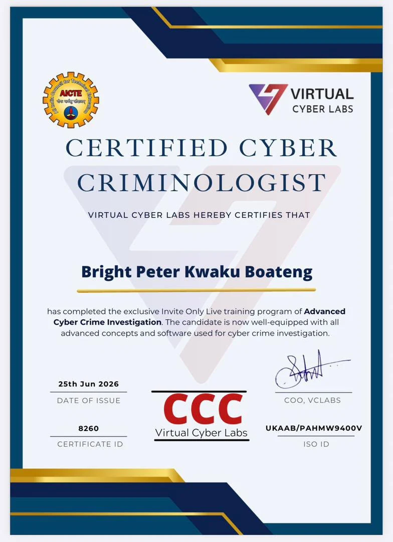 Virtual Cyber Labs — Certified Cyber Criminologist, issued 25 June 2026.