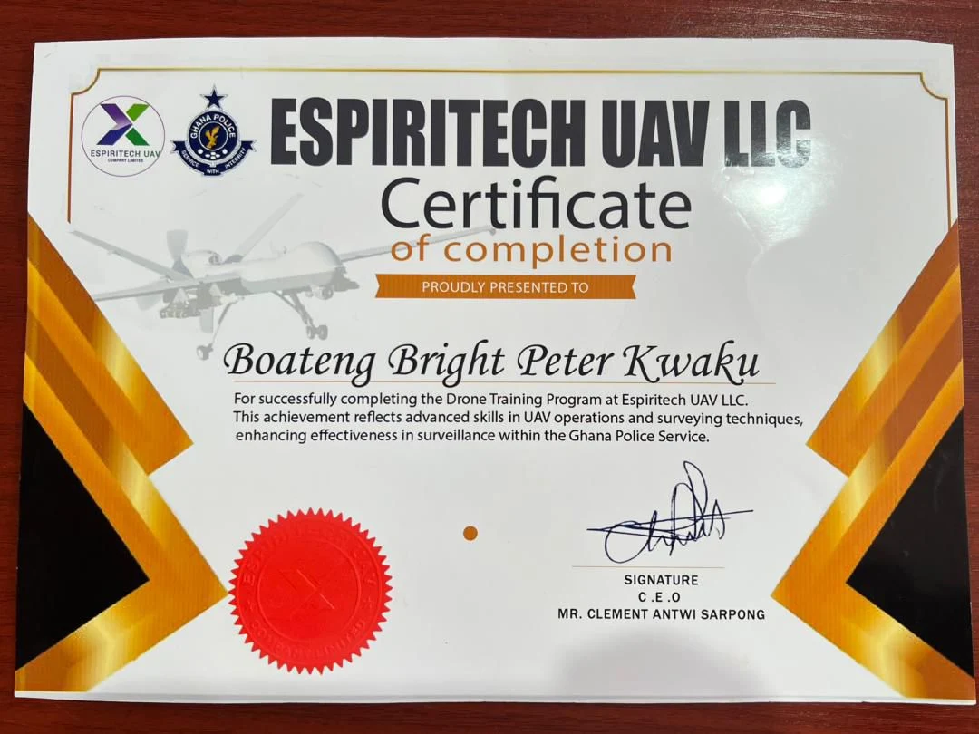 Espiritech UAV LLC — Drone Training Program certificate of completion.