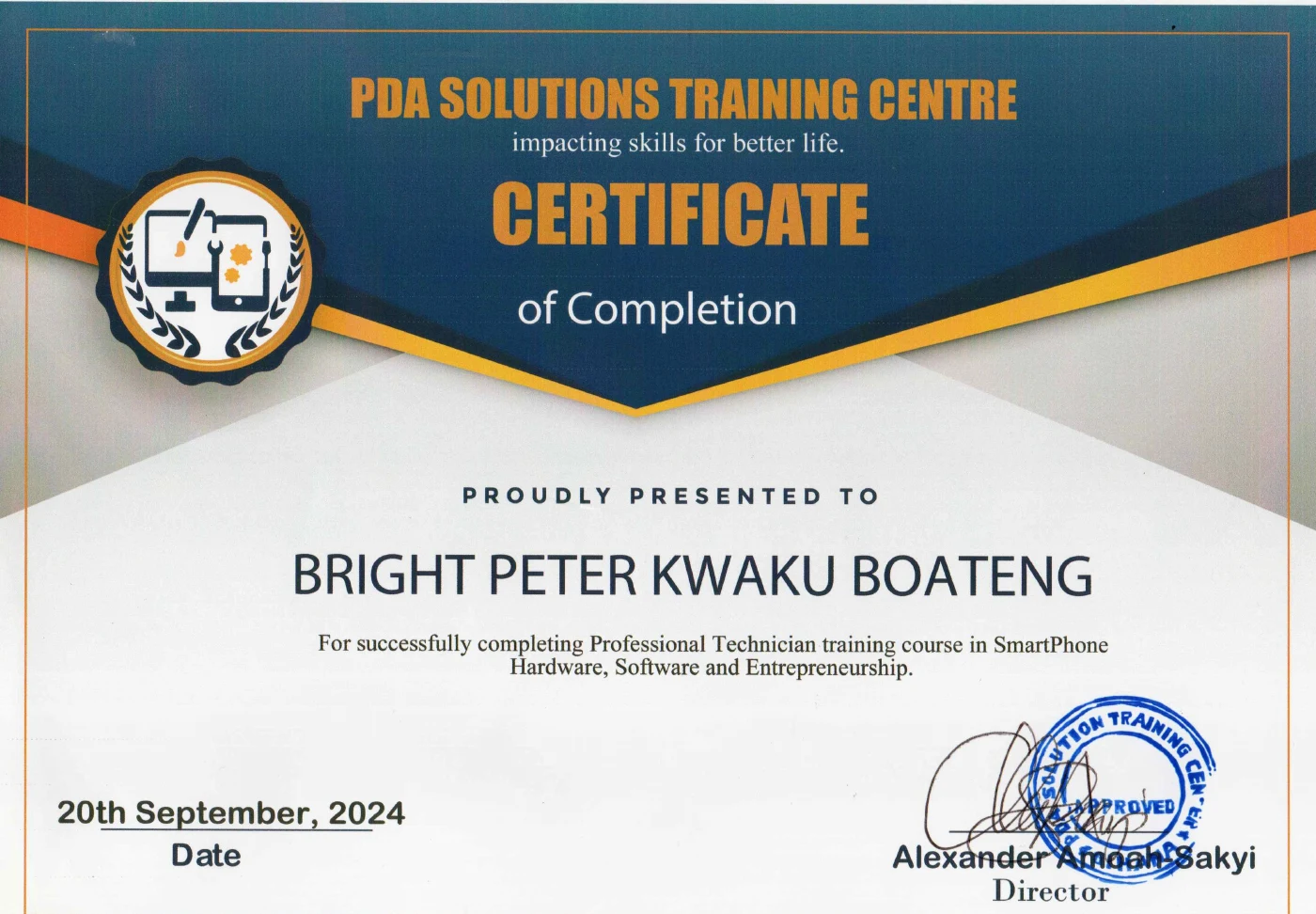PDA Solutions Training Centre — Smartphone Hardware, Software and Entrepreneurship, 20 September 2024.
