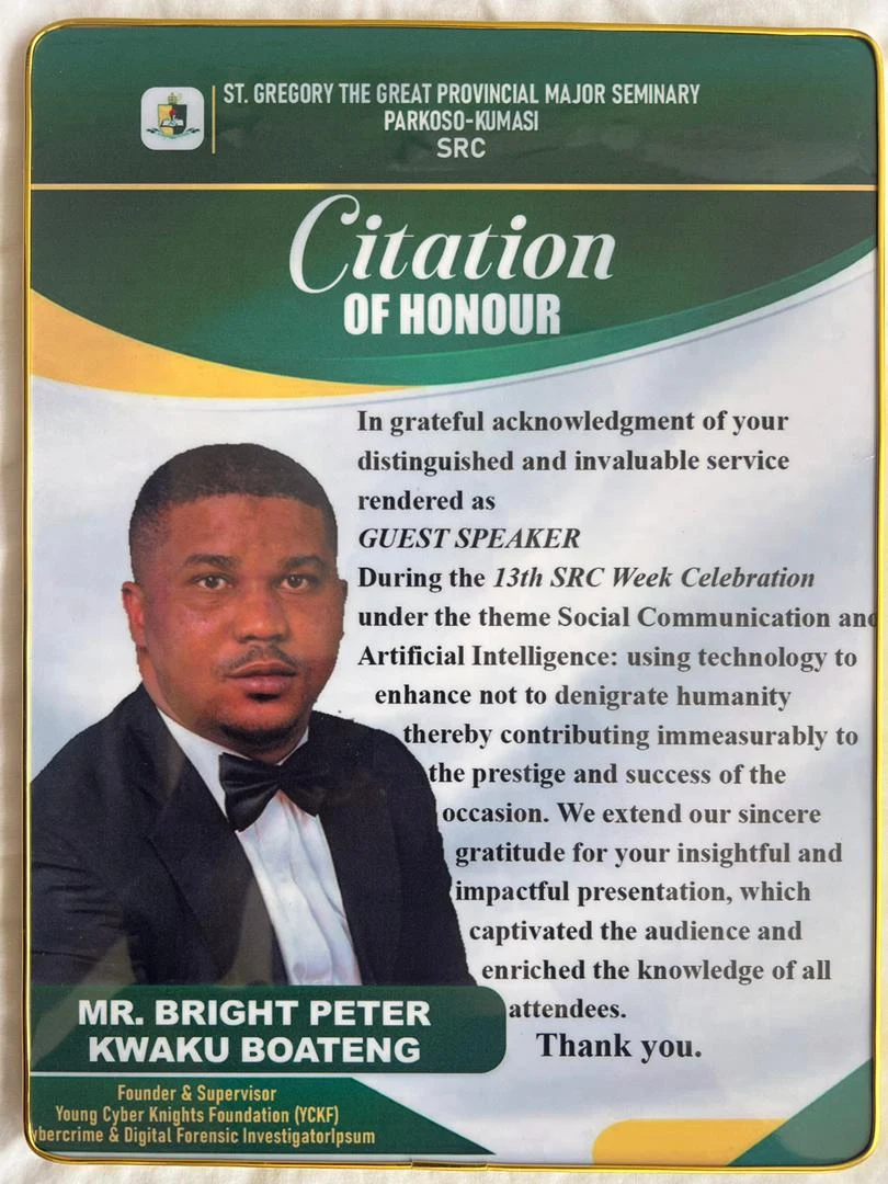Citation of honour from St. Gregory the Great Provincial Major Seminary.
